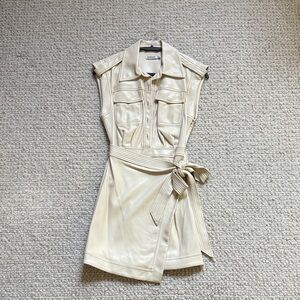 SIMKHAI Stylish Cream Belted faux leather Mini Dress
